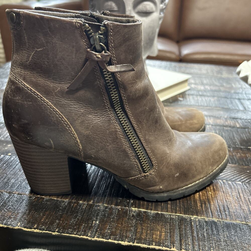 Leather Clarks Mission Alfa Brown Ladies Ankle Boots Size 8 Western Boho Earthy